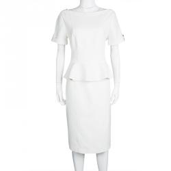 Pre Owned Burberry London Off White Short Sleeve Peplum Dress L