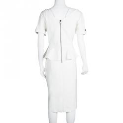 Pre Owned Burberry London Off White Short Sleeve Peplum Dress L