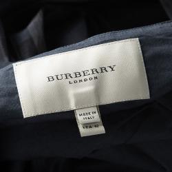 Pre Owned فستان بربري لندن حرير قطن كاروهات أزرق كحلي طبقات بلا أكمام M