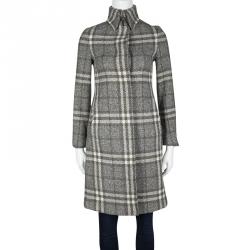 Pre Owned Burberry London Multicolor Checked Wool Long Coat XS
