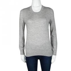 Pre Owned Burberry Brit Grey Melange Logo Embroidered Cashmere Sweater S