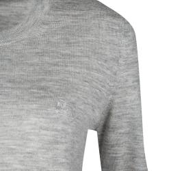 Pre Owned Burberry Brit Grey Melange Logo Embroidered Cashmere Sweater S