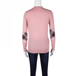 Pre Owned Burberry Brit Pink Merino Wool Elbow Patch Detail Sweater S