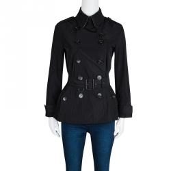 Pre Owned Burberry Brit Black Double Breasted Belted Balmoral Short Trench Jacket S