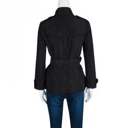 Pre Owned Burberry Brit Black Double Breasted Belted Balmoral Short Trench Jacket S