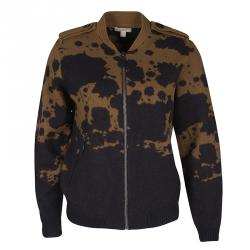 Pre Owned جاكت بربري بريت صوف سحاب أمامي نمط رش أسود وبني L