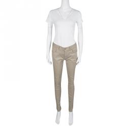 Pre Owned Burberry Brit Khaki Brown Stretch Cotton Zip Detail Foxton Skinny Jeans M