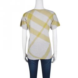 Pre Owned Burberry Brit Grey and Mustard Yellow Checked Knit Top M