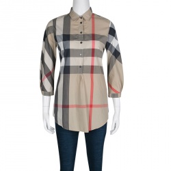 Pre Owned قميص بربري بريت قطن بيج كاروهات نوفا بنصف صف أزرار S
