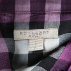 Pre Owned قميص بربري بريت أزرار أمامية أكمام طويلة قطن كاروهات بنفسجي S