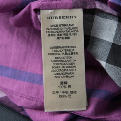 Pre Owned قميص بربري بريت أزرار أمامية أكمام طويلة قطن كاروهات بنفسجي S