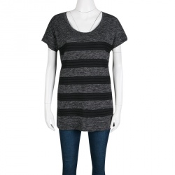 Pre Owned Burberry Brit Grey Contrast Frayed Trim Short Sleeve Top S