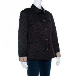 Pre Owned Burberry Brit Matte Black Diamond Quilted Button Front Jacket L