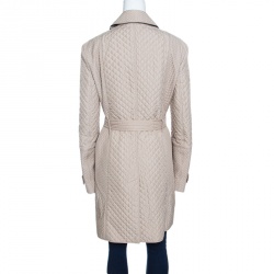 Pre Owned Burberry London Beige Diamond Quilted Belted Long Trench Coat L