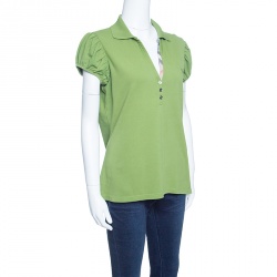 Pre Owned تي شيرت بولو بربري بريت أكمام قصيرة تريكو شمع عسل أخضر XL