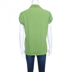 Pre Owned تي شيرت بولو بربري بريت أكمام قصيرة تريكو شمع عسل أخضر XL