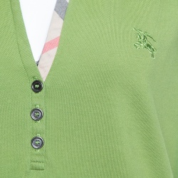 Pre Owned تي شيرت بولو بربري بريت أكمام قصيرة تريكو شمع عسل أخضر XL