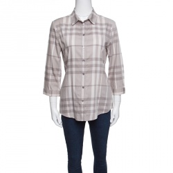 Pre Owned Burberry Brit Smoked Grey Checked Cotton Long Sleeve Button Front Shirt M