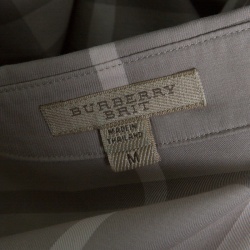 Pre Owned Burberry Brit Smoked Grey Checked Cotton Long Sleeve Button Front Shirt M