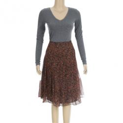 مملوكة مسبقًا Burberry Floral Print Layered Silk Skirt M