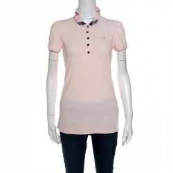 مملوكة مسبقًا تي شيرت بولو بربري لندن وردي بياقة كاروهات تريكو خلية النحل مقاس S