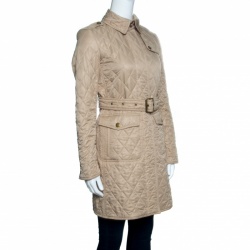 Pre Owned Burberry Brit Beige Diamond Quilted Belted Jacket XS