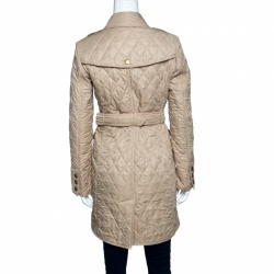 Pre Owned Burberry Brit Beige Diamond Quilted Belted Jacket XS