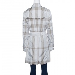 Pre Owned معطف بربري رصاصي كاروهات بصفين أزرار وحزام M