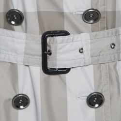 Pre Owned معطف بربري رصاصي كاروهات بصفين أزرار وحزام M