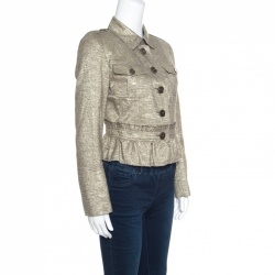 Pre Owned Burberry London Metallic Gold Ruffled Frayed Trim Cropped Jacket S