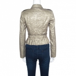 Pre Owned Burberry London Metallic Gold Ruffled Frayed Trim Cropped Jacket S