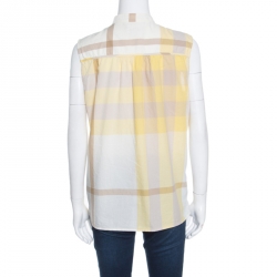 Pre Owned Burberry Brit Multicolor Checked Cotton Neck Tie Detail Sleeveless Blouse L