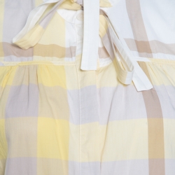 Pre Owned Burberry Brit Multicolor Checked Cotton Neck Tie Detail Sleeveless Blouse L