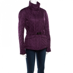 Pre Owned Burberry London Purple Diamond Quilted Belted Jacket S