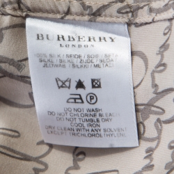 Pre Owned قميص بربري لند حرير بيج بالشعار المطبوع أكمام طويلة أزرار أمامية XL