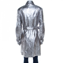 Pre Owned معطف بربري لندن جلد خروف ميتاليك بحزام M