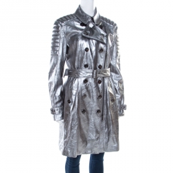 Pre Owned معطف بربري لندن جلد خروف ميتاليك بحزام M