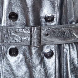 Pre Owned معطف بربري لندن جلد خروف ميتاليك بحزام M