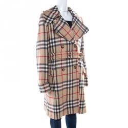 مملوكة مسبقًا Burberry London Beige Checked Wool Double Breasted Belted Blackheath Coat L