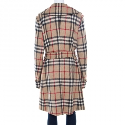 مملوكة مسبقًا Burberry London Beige Checked Wool Double Breasted Belted Blackheath Coat L
