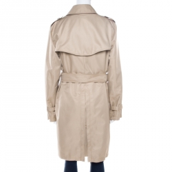 Pre Owned Burberry Beige Wool Camel Hair Lined Belted Double Breasted Trench Coat M