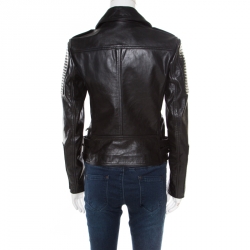 مملوكة مسبقًا جاكيت بايكر بربري بريت جلد أسود قصات مضلعة S