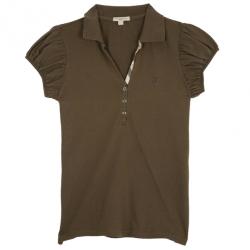 Pre Owned Burberry Brown Check Placket Polo Top L