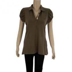 Pre Owned Burberry Brown Check Placket Polo Top L