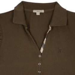 Pre Owned Burberry Brown Check Placket Polo Top L