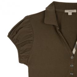 Pre Owned Burberry Brown Check Placket Polo Top L