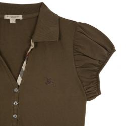 Pre Owned Burberry Brown Check Placket Polo Top L