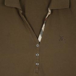 Pre Owned Burberry Brown Check Placket Polo Top L