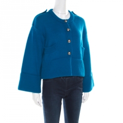 Burberry London Blue Cashmere Cropped Logo Button Cardigan S