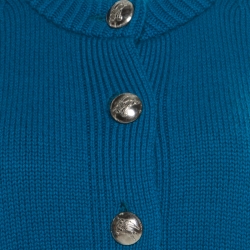 Burberry London Blue Cashmere Cropped Logo Button Cardigan S